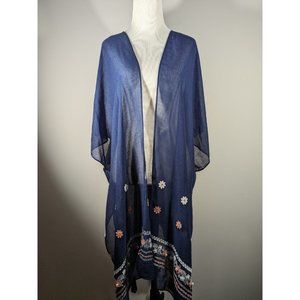 Do Everything in Love Navy Embroidery Boho Kimono One Size